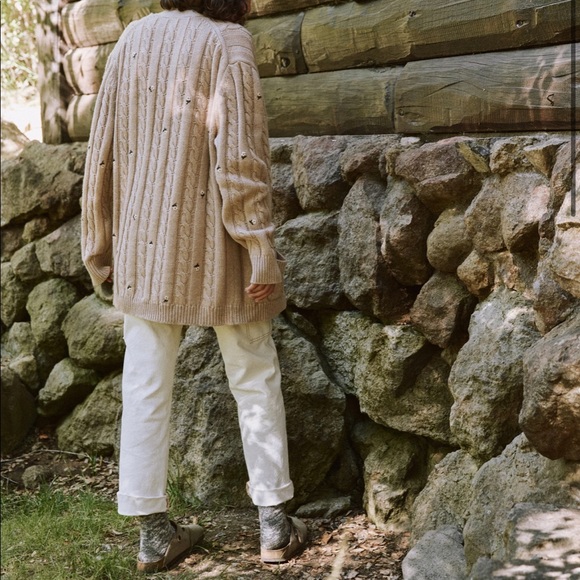 NWT The Great. Oatmeal Embroidered Cardigan Sweater. Size 0. - Picture 3 of 10